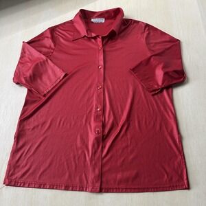 Vintage Red Button Up 3/4 Sleeve Collared Top Shirt Womens 18/20